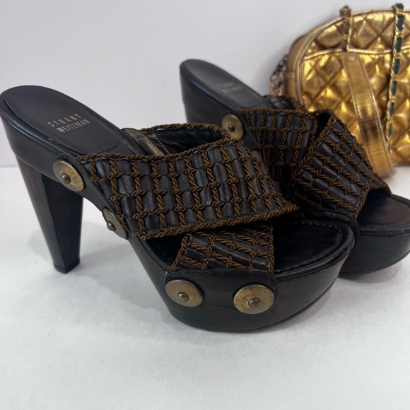 Stuart Weitzman rich brown plate on heels very comfy & sexy size 7 w/gold detail - Picture 10 of 10